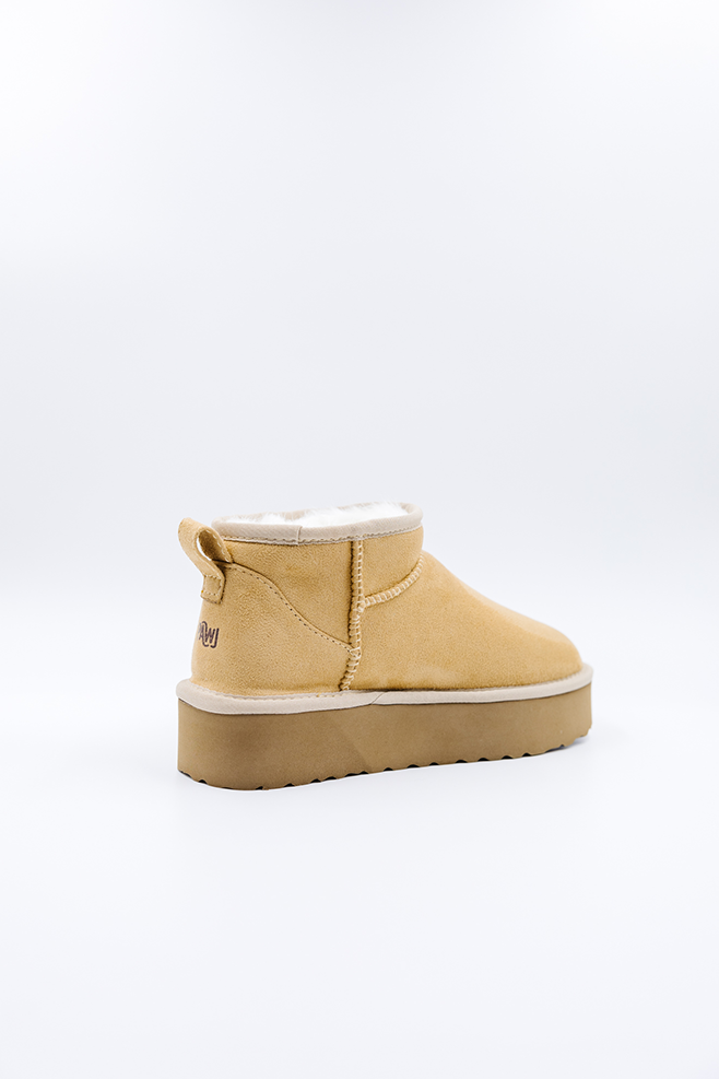 ROVYXEL Faux Fur Lined Ultra Mini Platform Boot - Tan / Snow White - image 4