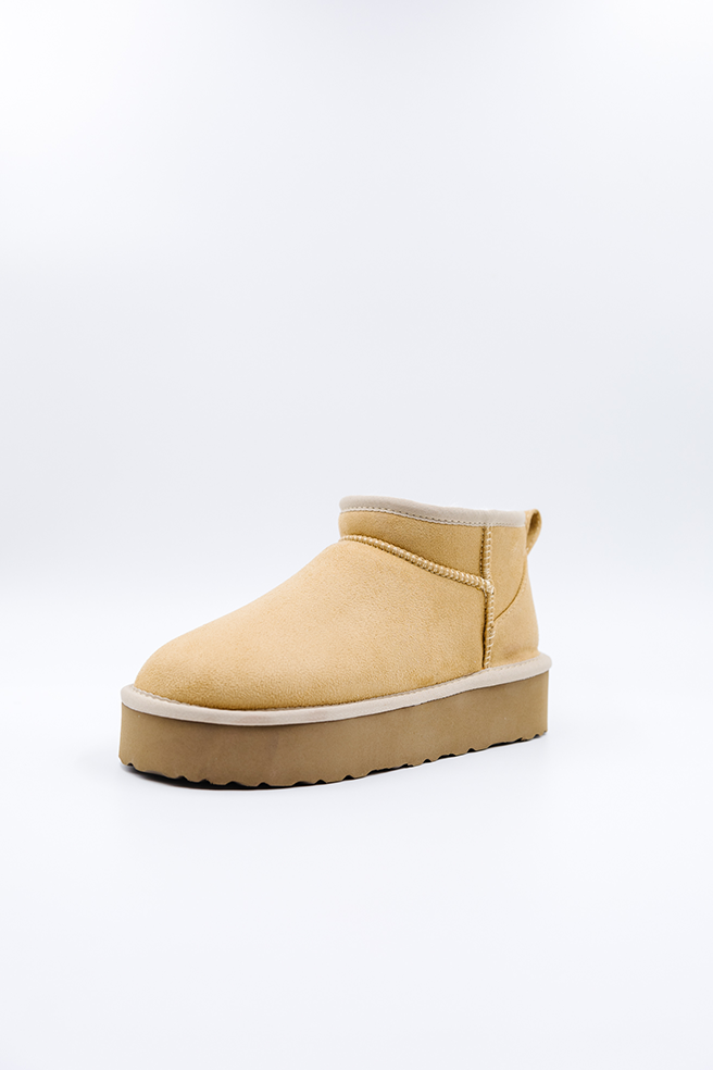 ROVYXEL Faux Fur Lined Ultra Mini Platform Boot - Tan / Snow White - image 5